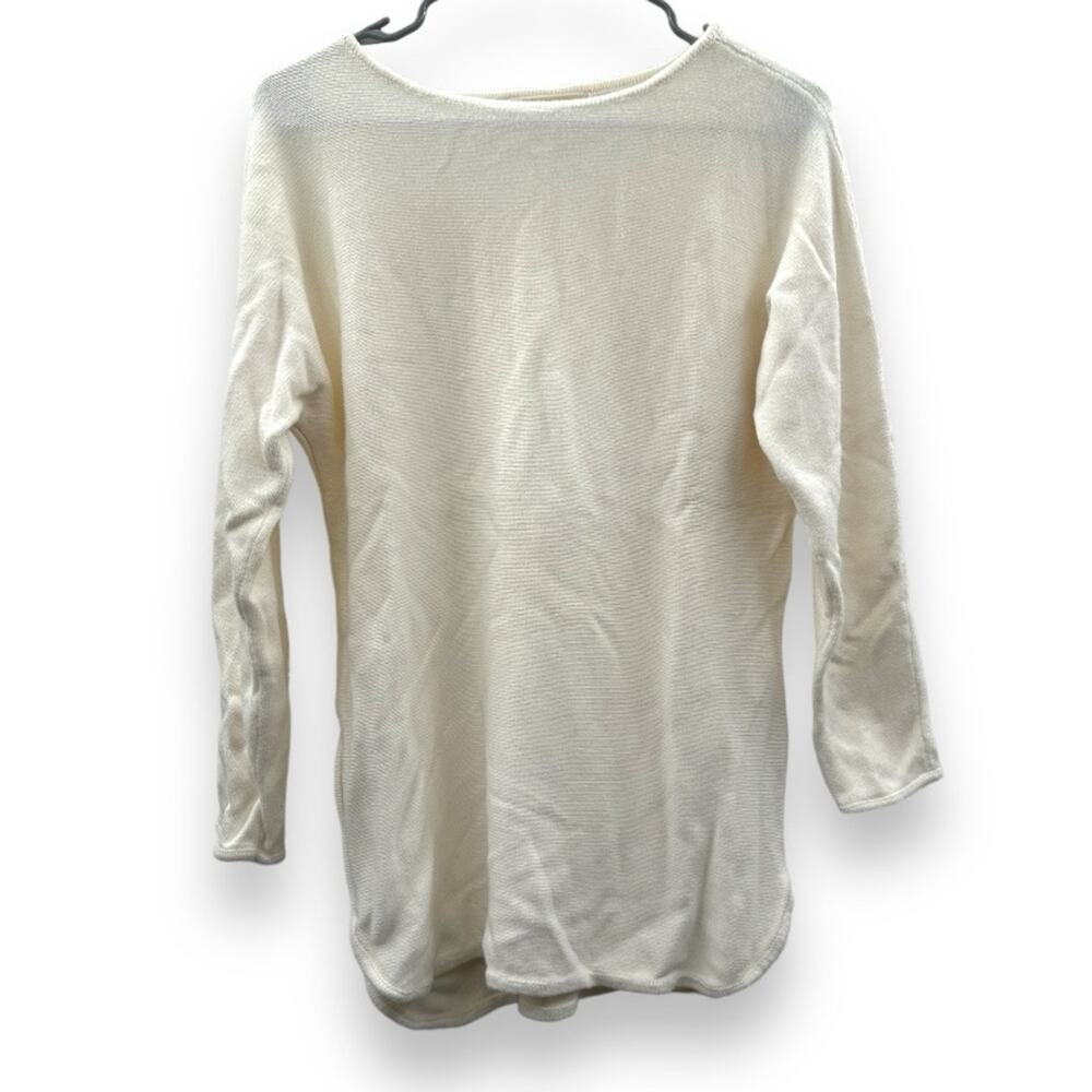 Michael Kors Off White Cream Knit Shark Bite 3/4 Sleeve Pullover Sweater Sz M